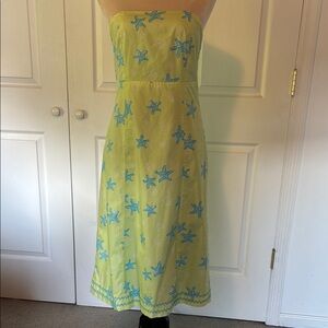 Lilly Pulitzer Strapless Dress in Green with Blue Starfish